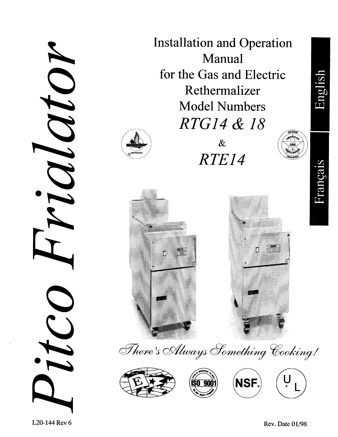 Pitco Frialator RTG18, RTG14, RTE14 manual 