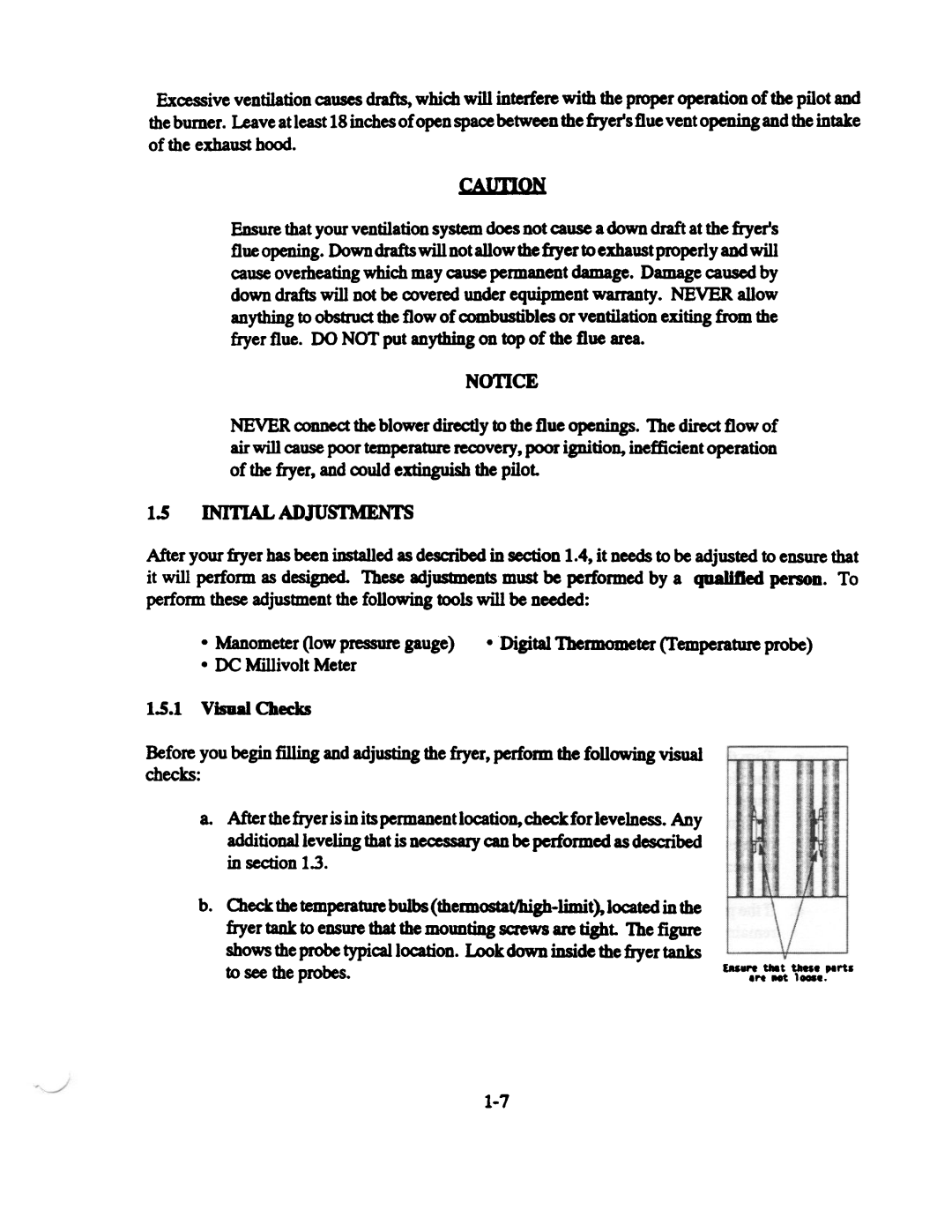 Pitco Frialator SF14 UFM, SF14R UFM manual INI11AL Adjustments, Checks 