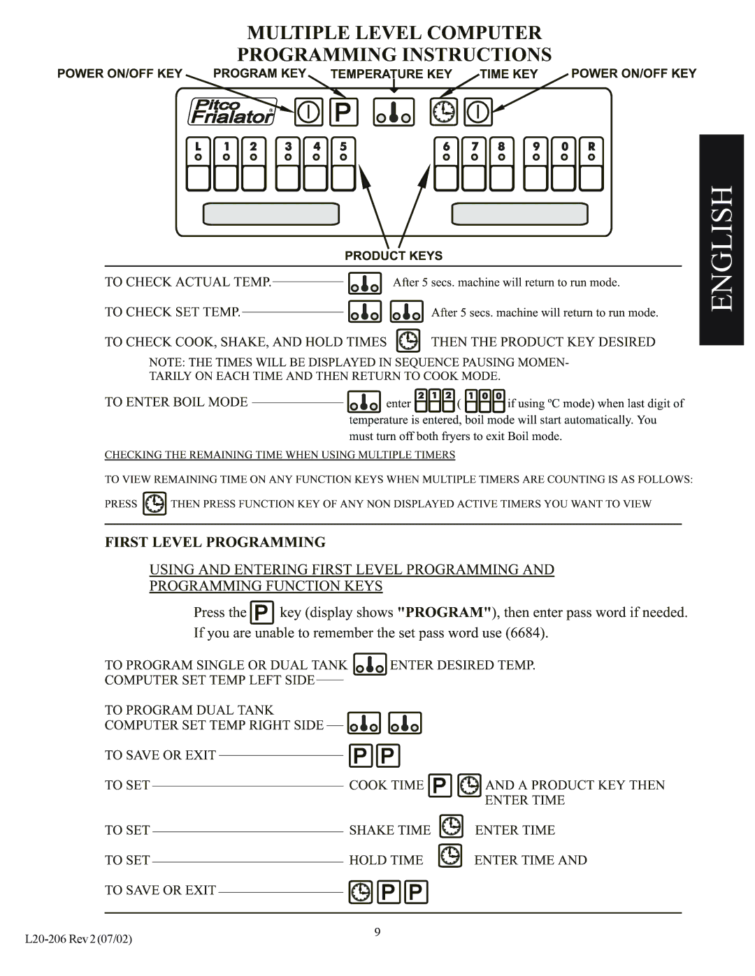 Pitco Frialator SG operation manual English 