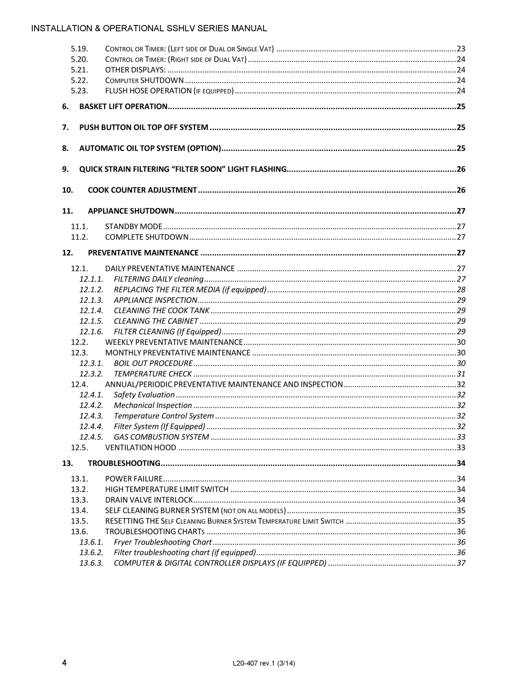 Pitco Frialator SSHLV14 operation manual Preventative Maintenance 