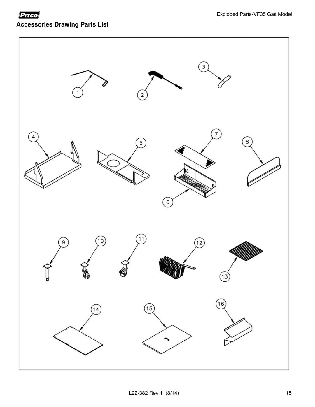 Pitco Frialator VF35 manual Accessories Drawing Parts List 