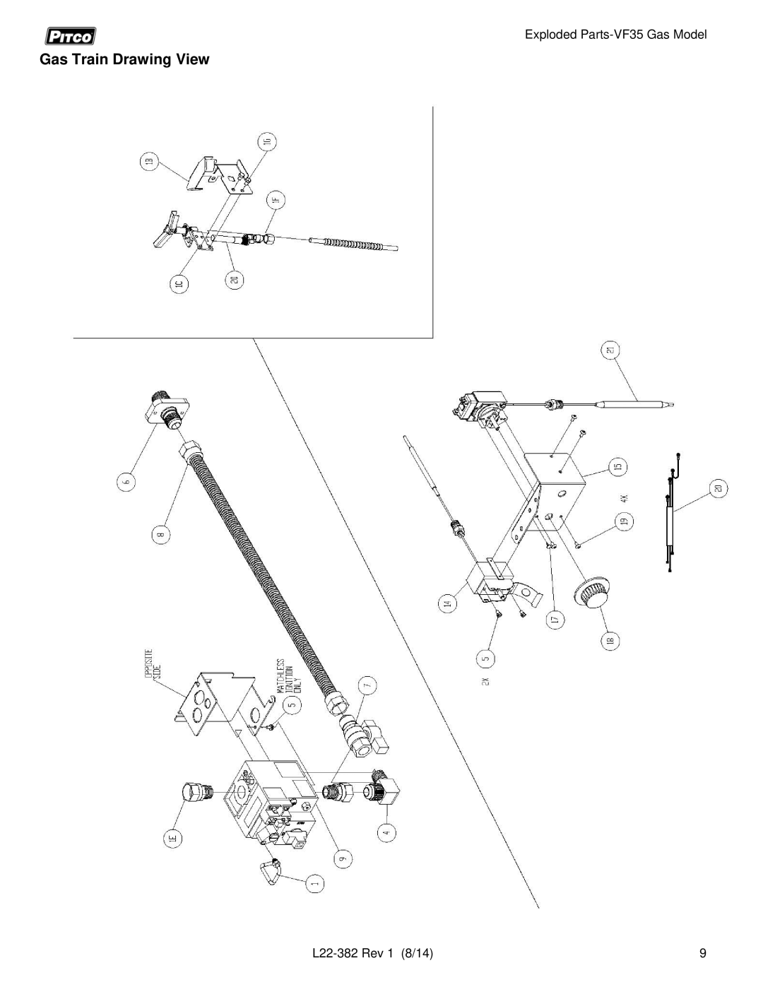 Pitco Frialator VF35 manual Gas Train Drawing View 