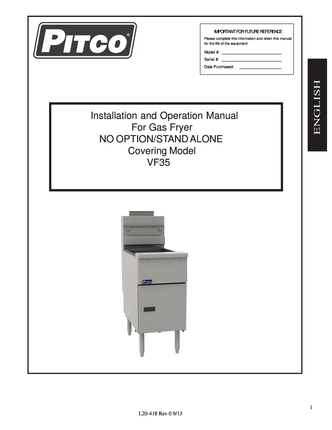 Pitco Frialator manual L22-382Rev 1 8/14, Exploded Parts Manual, VF35 Gas Fryer Models, English 