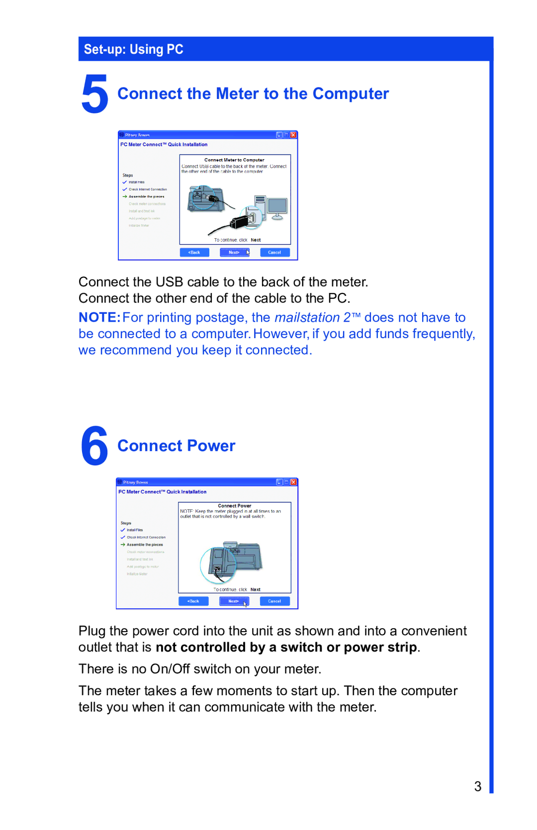 Pitney Bowes 2 manual Connect the Meter to the Computer, Connect Power 