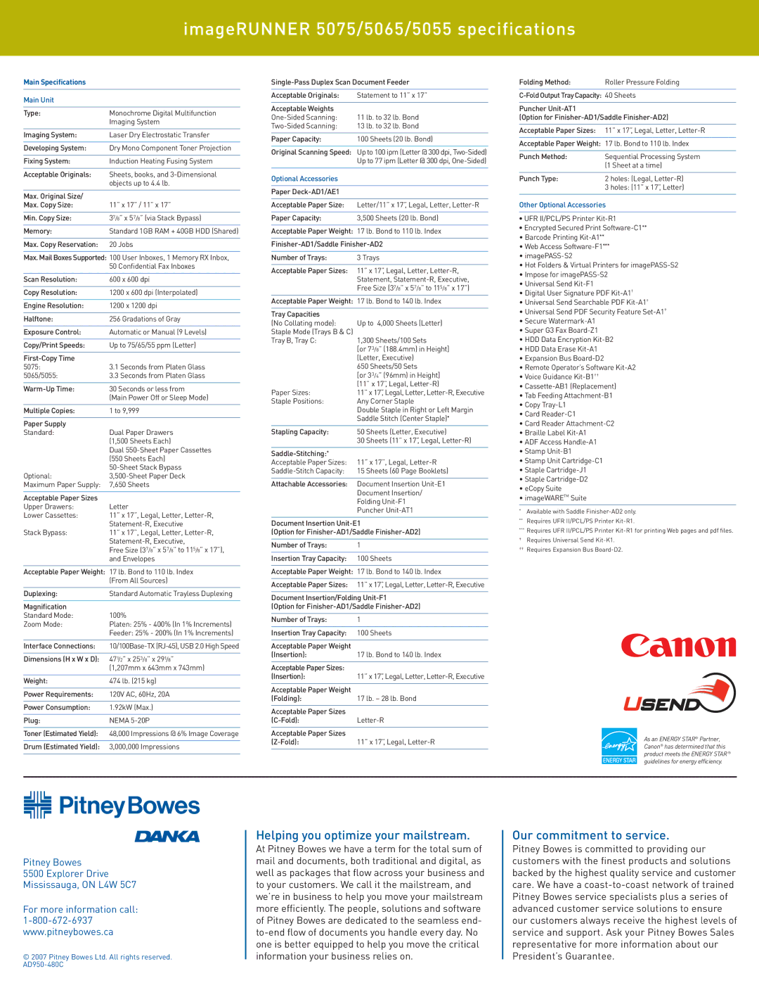 Pitney Bowes 5075, 5065, 5055 manual Helping you optimize your mailstream, Our commitment to service 