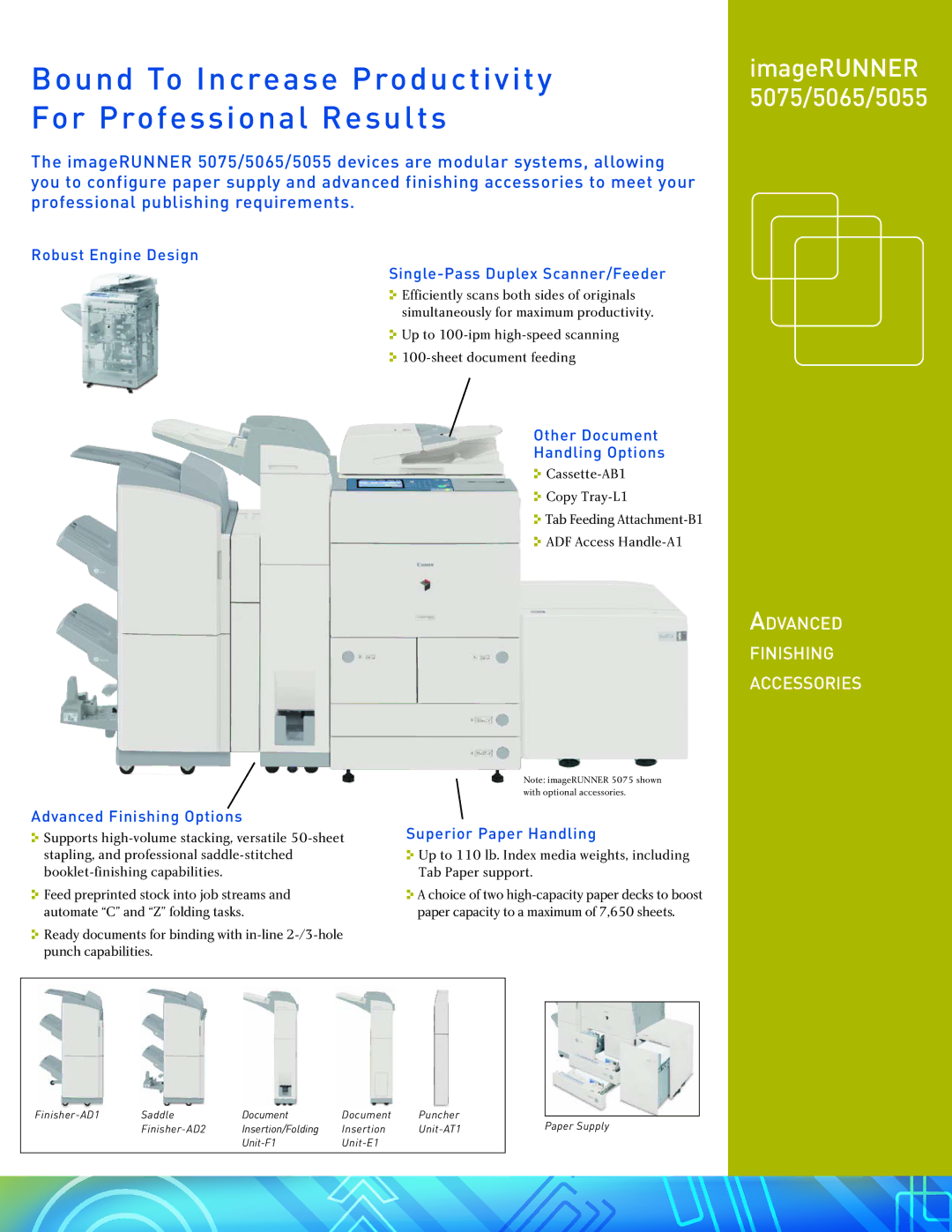 Pitney Bowes 5065, 5055 manual Bound To Increase Productivity For Professional Results, Advanced finishing accessories 