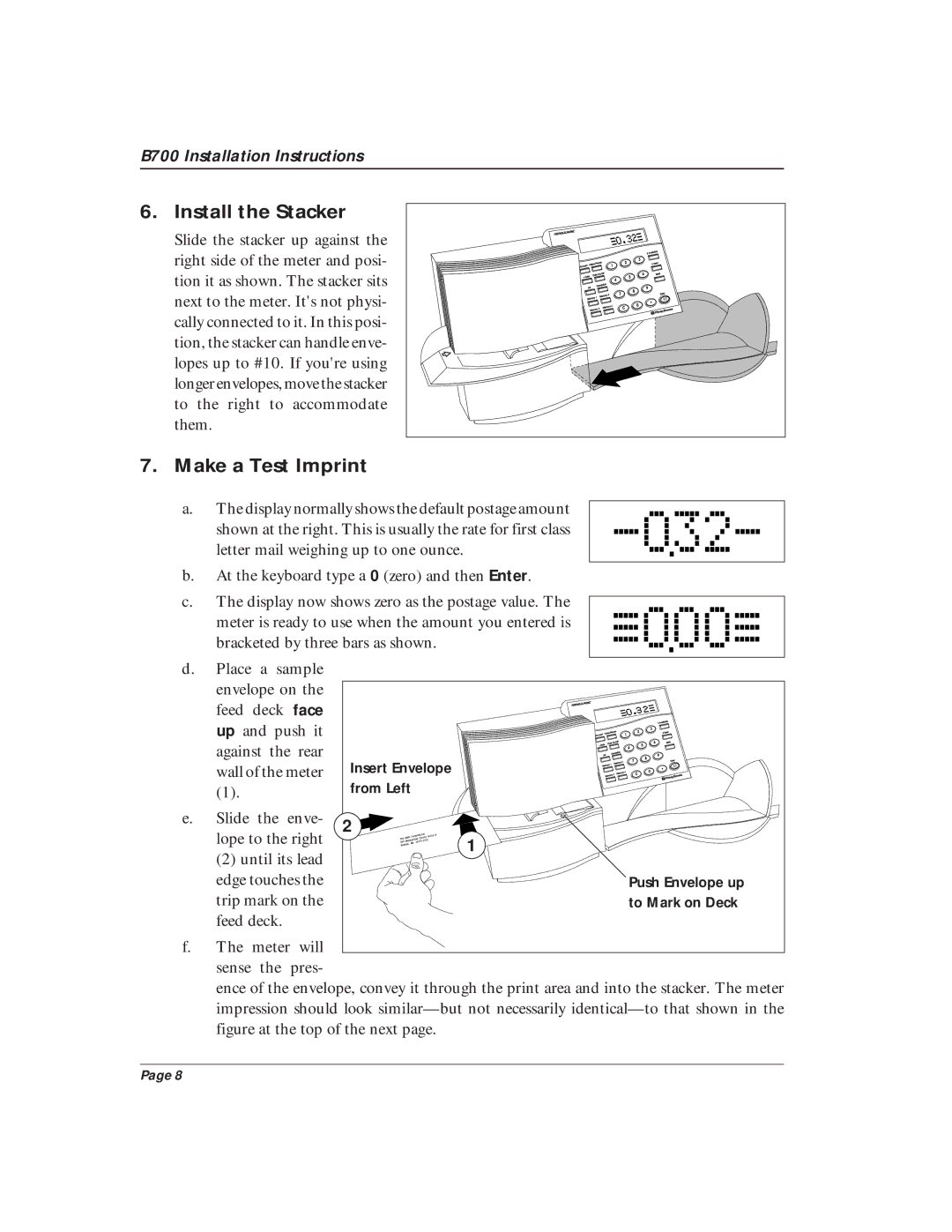 Pitney Bowes B700 quick start Install the Stacker, Make a Test Imprint 