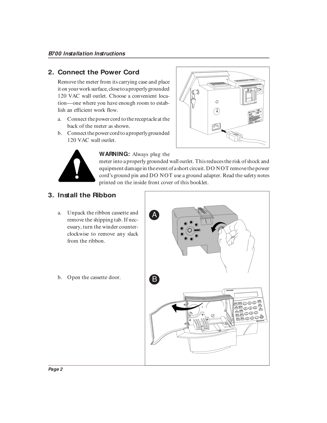 Pitney Bowes B700 quick start Connect the Power Cord, Install the Ribbon 