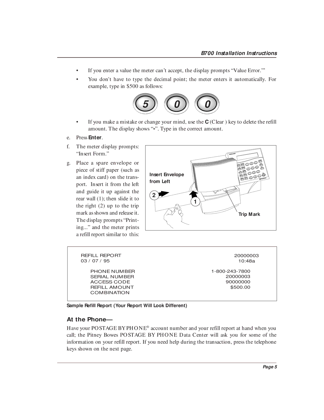 Pitney Bowes B700 quick start At the Phone 