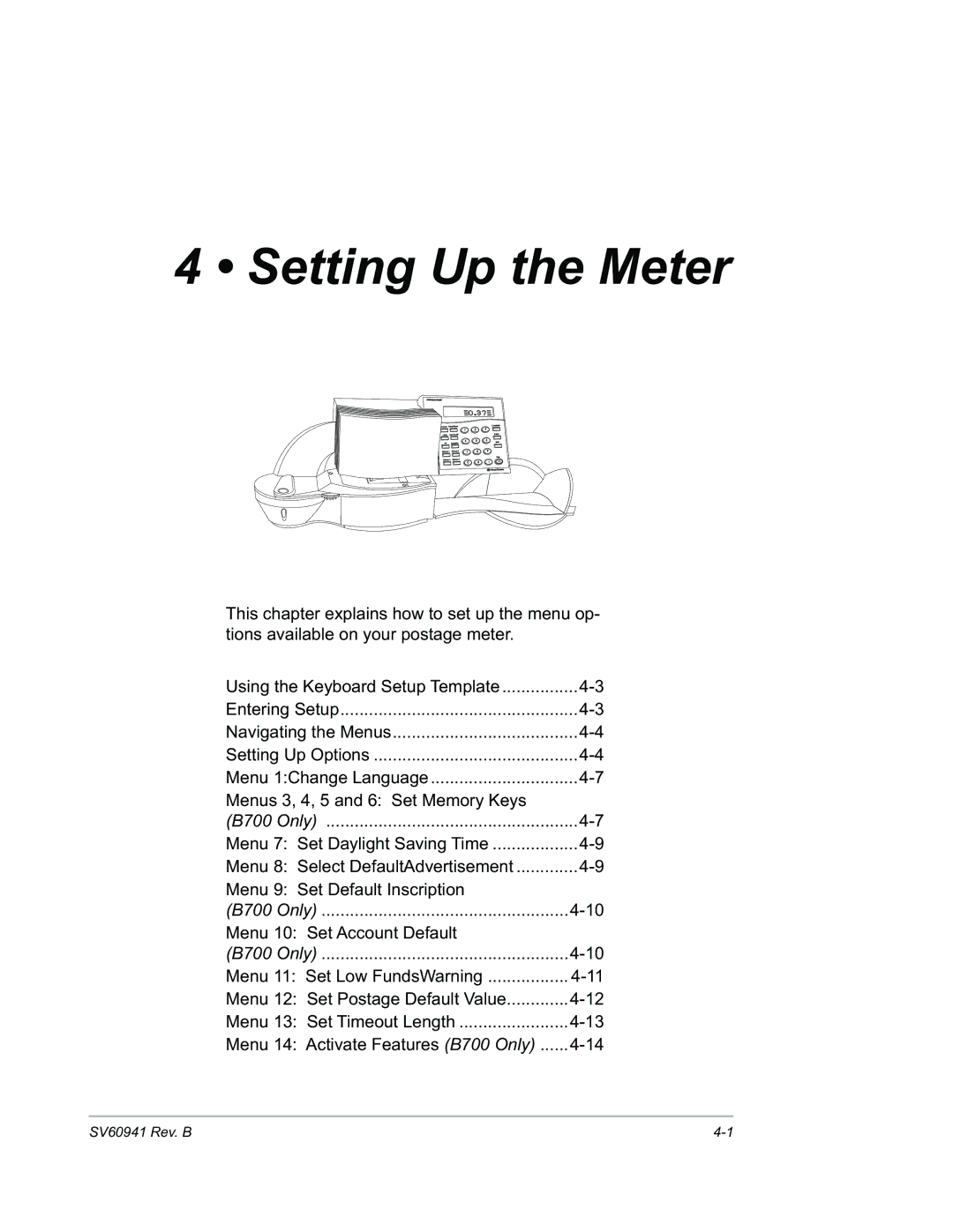 Pitney Bowes B702 manual Setting Up the Meter 