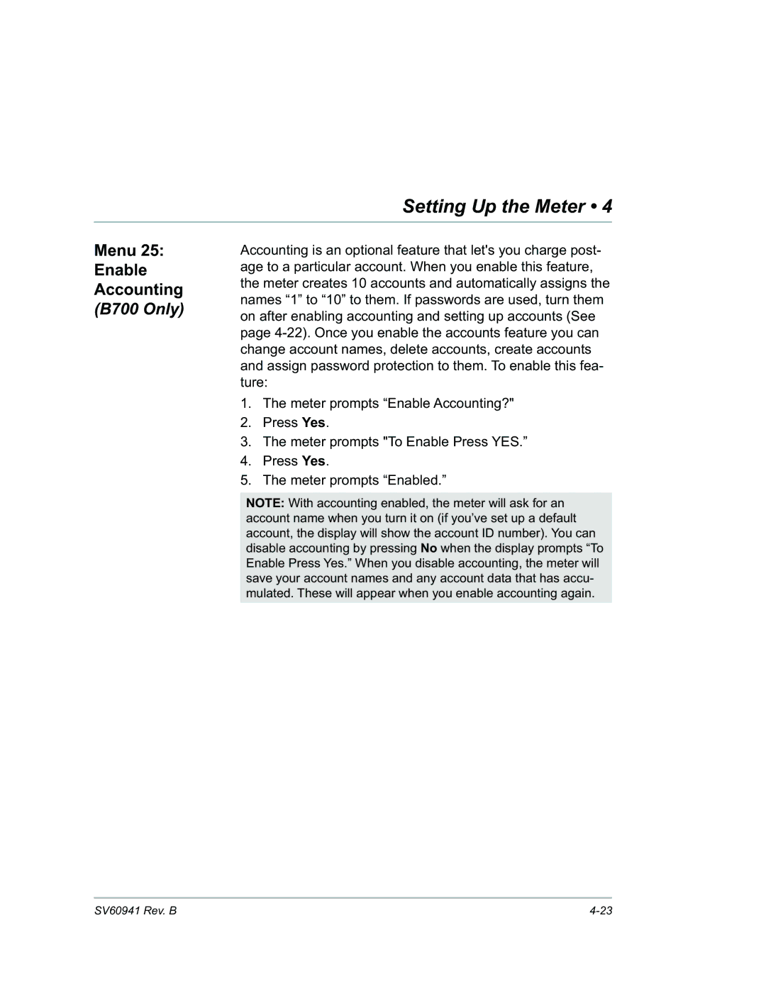 Pitney Bowes B702 manual Menu Enable Accounting 