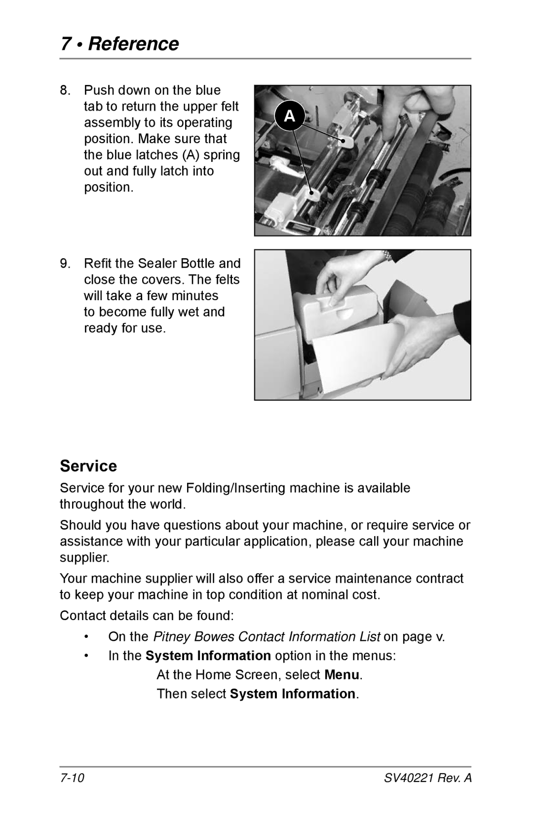 Pitney Bowes D1500, D1600 manual Service, Then select System Information 