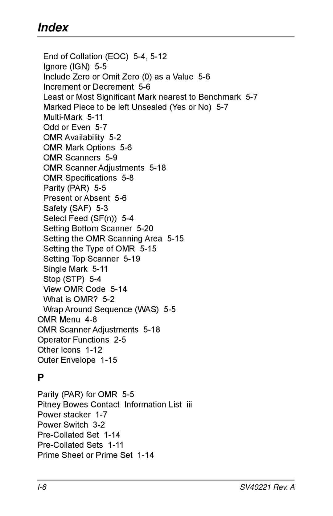 Pitney Bowes D1500, D1600 manual Index 