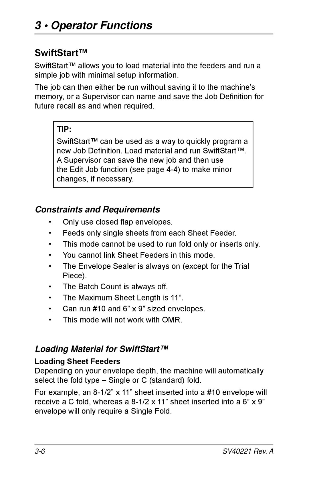 Pitney Bowes D1500, D1600 manual Constraints and Requirements, Loading Material for SwiftStart, Loading Sheet Feeders 