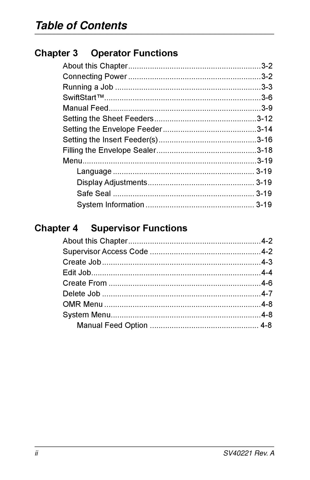 Pitney Bowes D1500, D1600 manual Table of Contents 