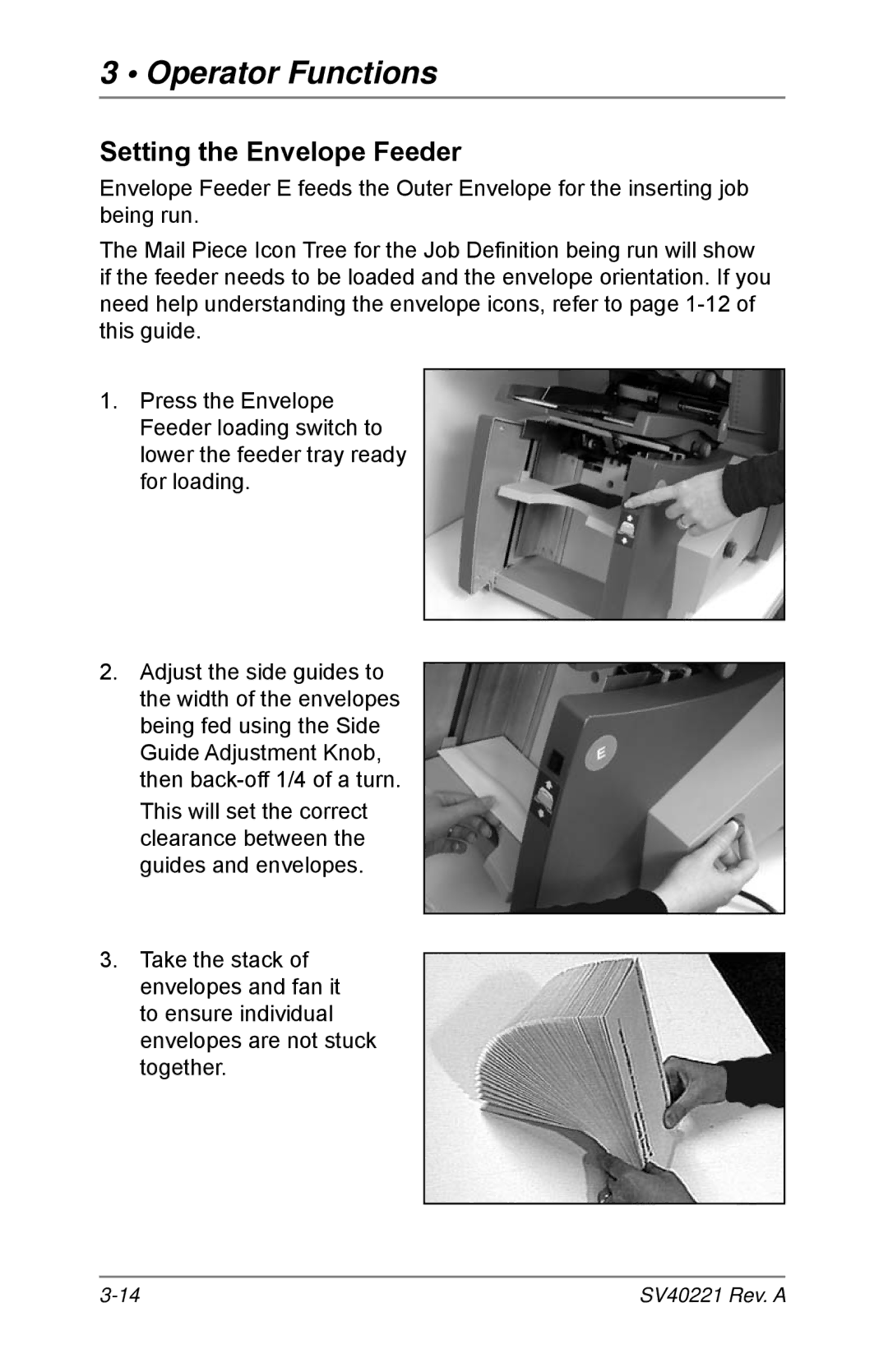 Pitney Bowes D1500, D1600 manual Setting the Envelope Feeder 