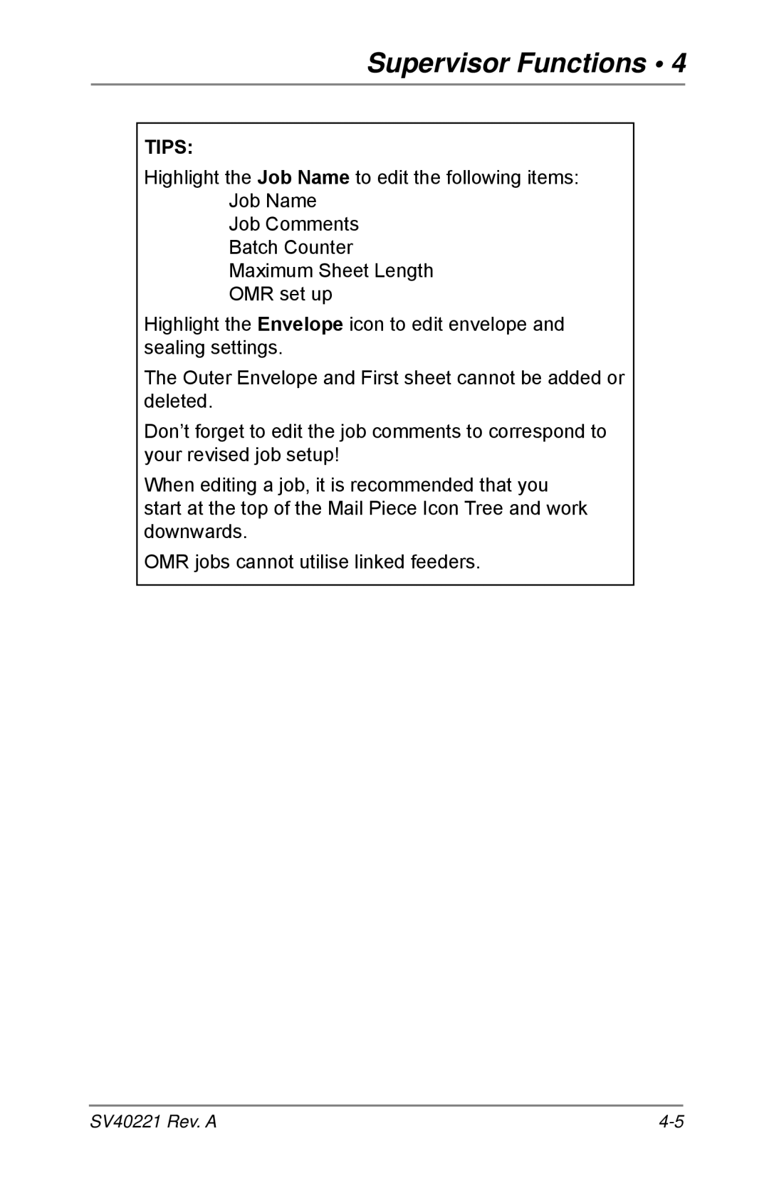 Pitney Bowes D1600, D1500 manual Supervisor Functions 