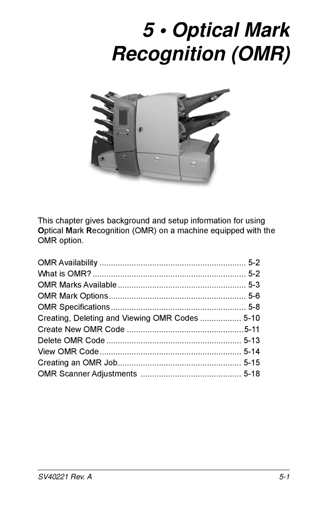 Pitney Bowes D1600, D1500 manual Optical Mark Recognition OMR 