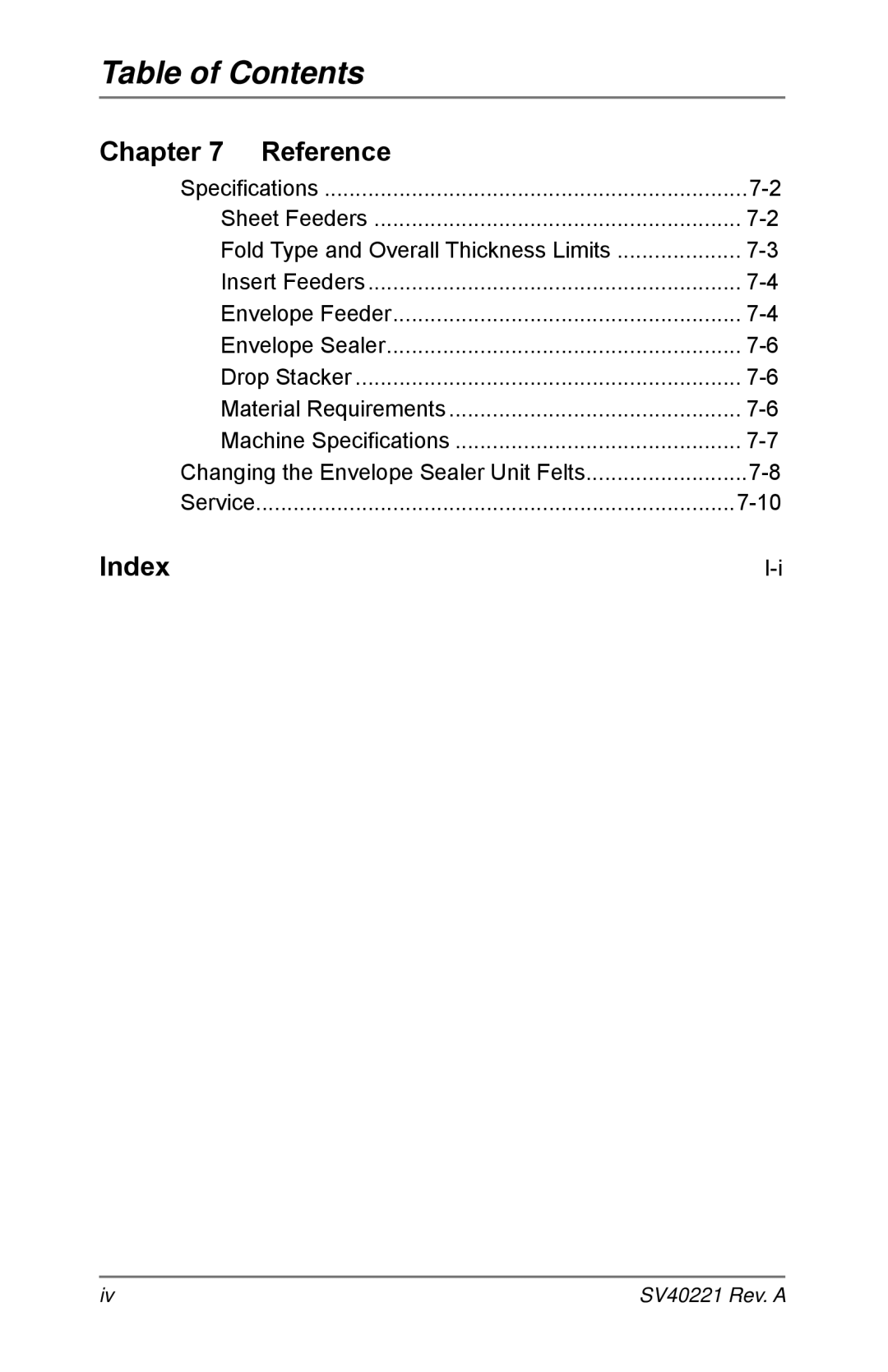 Pitney Bowes D1500, D1600 manual Reference, Index 