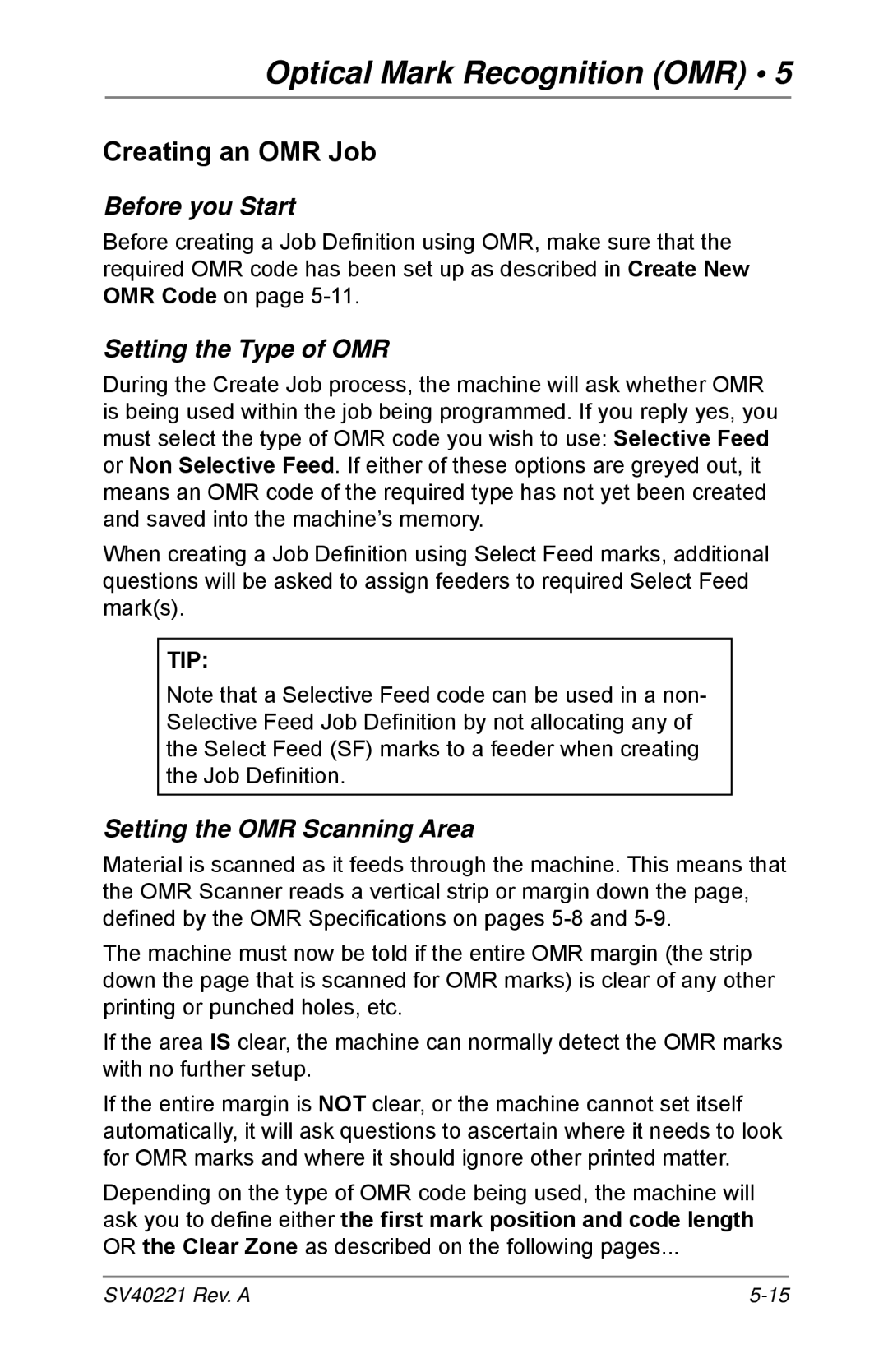 Pitney Bowes D1600, D1500 Creating an OMR Job, Before you Start, Setting the Type of OMR, Setting the OMR Scanning Area 