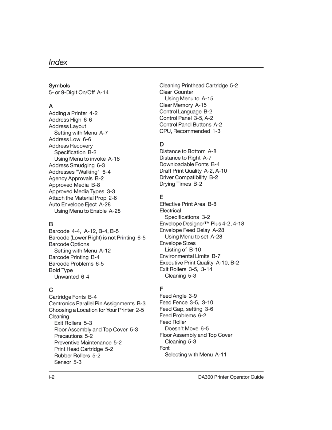 Pitney Bowes DA300 manual Index 