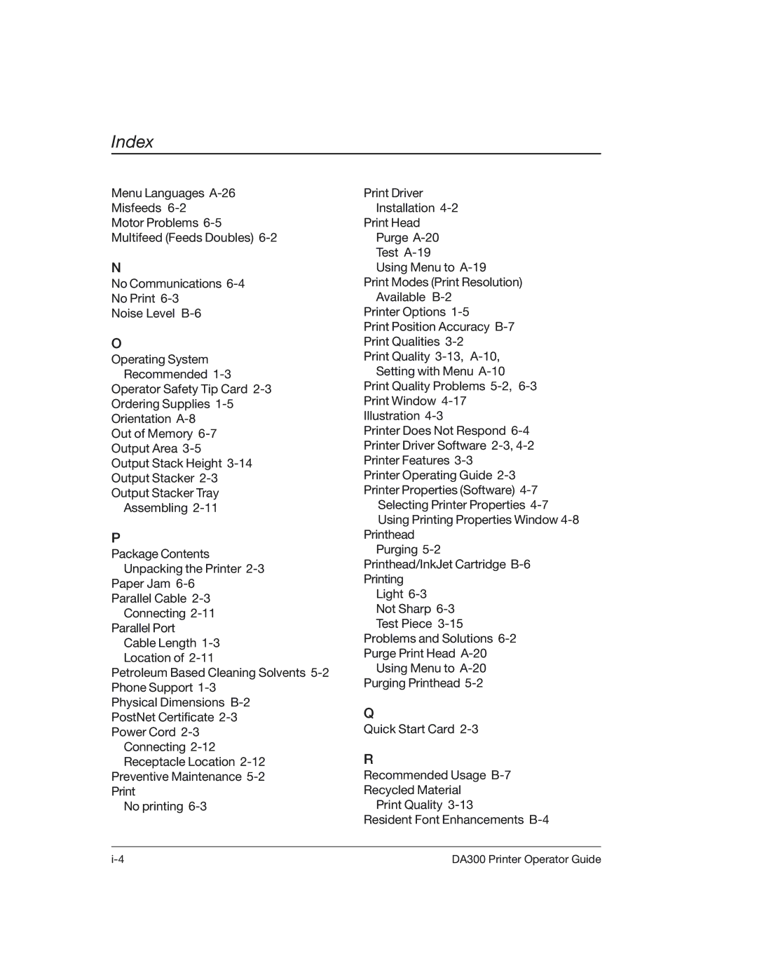 Pitney Bowes DA300 manual Index 