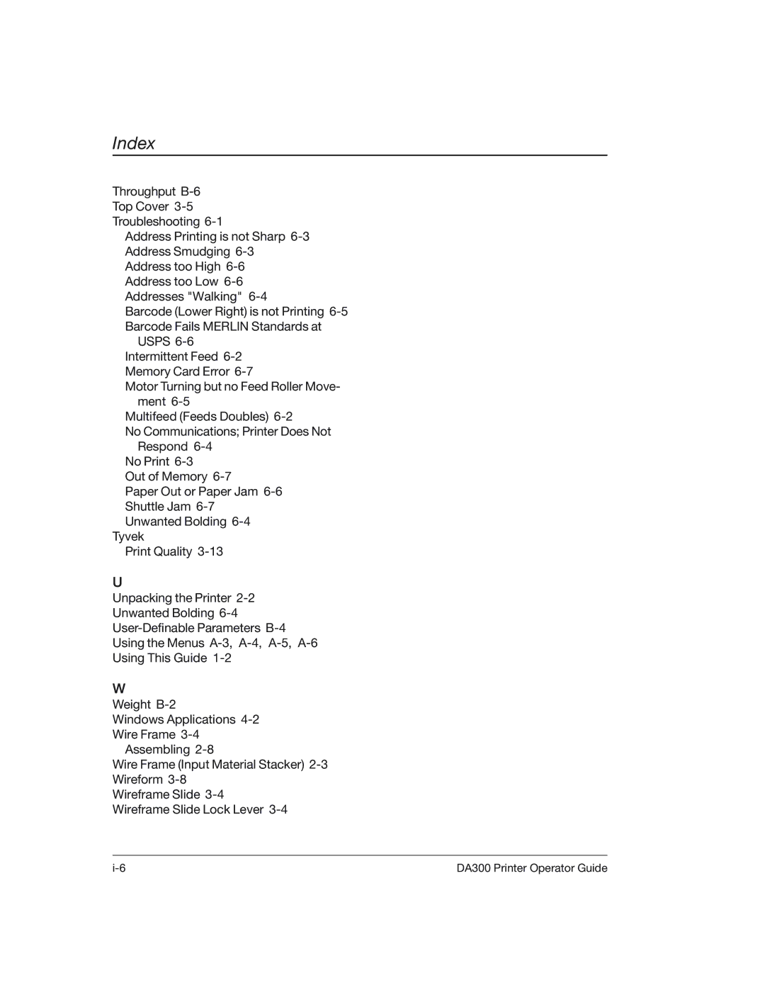 Pitney Bowes DA300 manual Index 