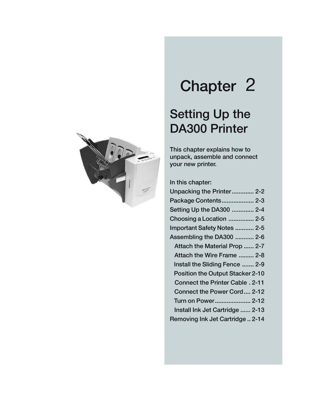 Pitney Bowes manual Setting Up the DA300 Printer 