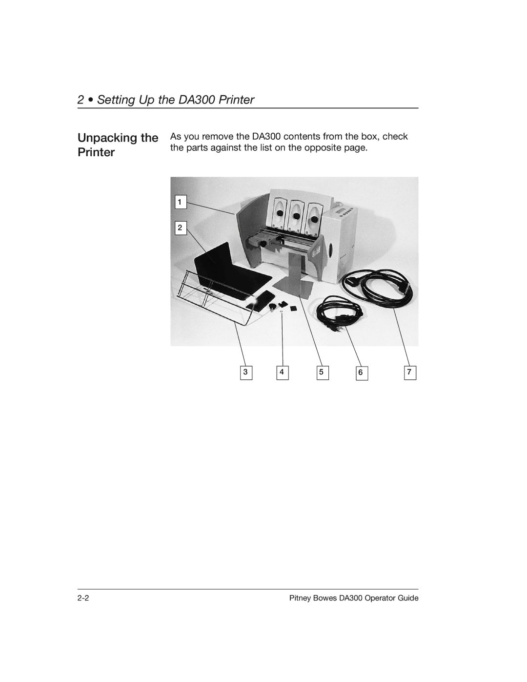 Pitney Bowes manual Setting Up the DA300 Printer, Unpacking the Printer 