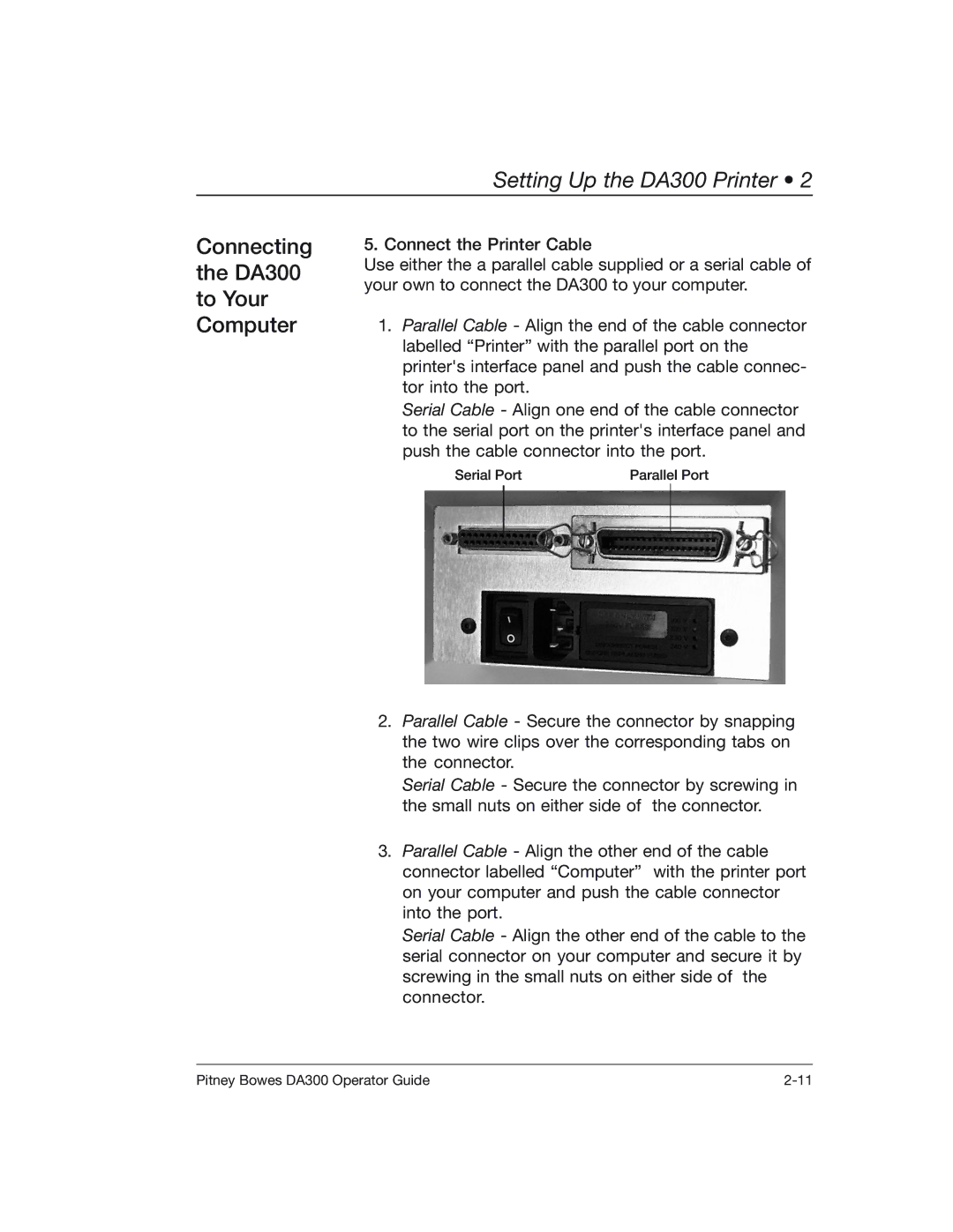 Pitney Bowes manual Connecting the DA300 to Your Computer 