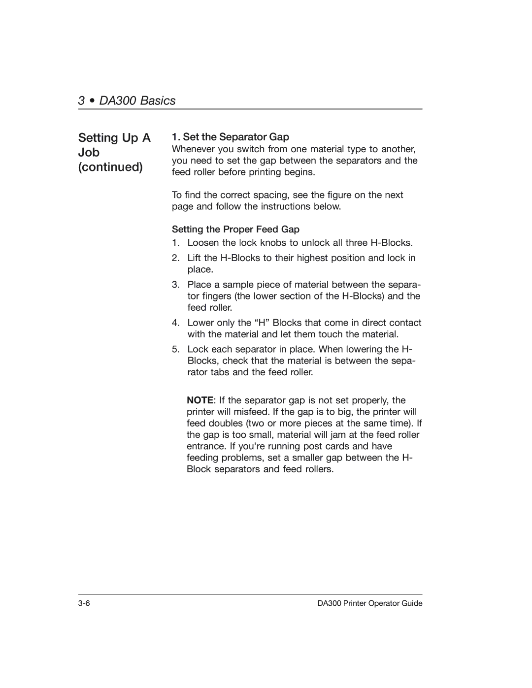 Pitney Bowes DA300 manual Set the Separator Gap 