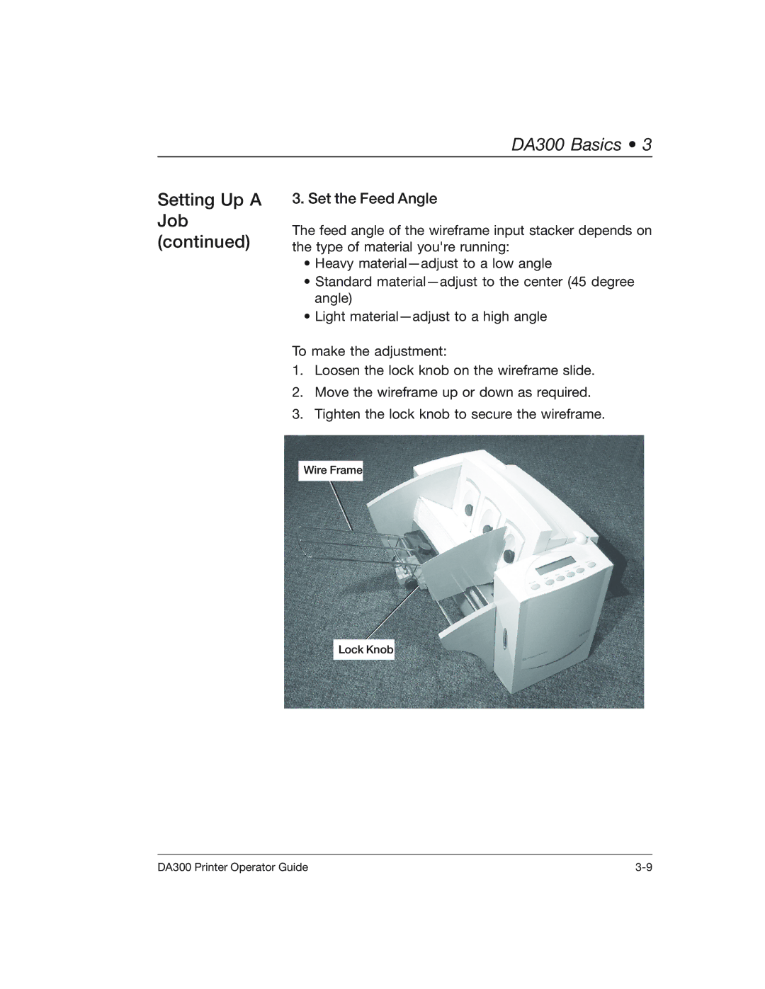 Pitney Bowes manual Wire Frame Lock Knob DA300 Printer Operator Guide 