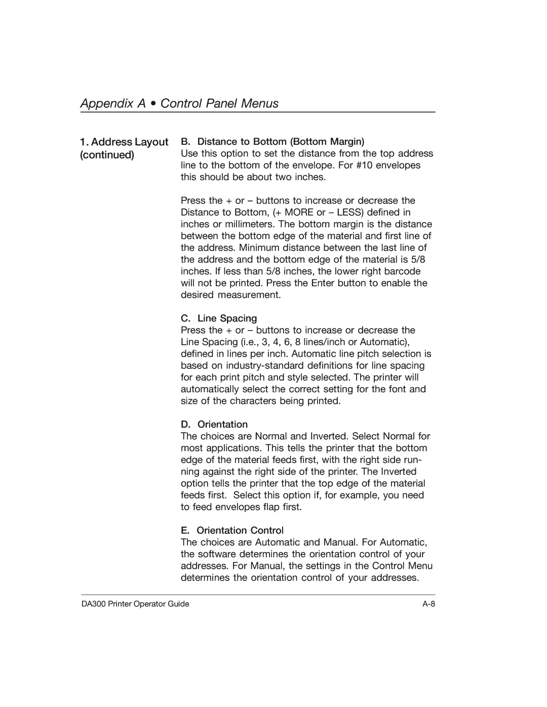 Pitney Bowes DA300 manual Address Layout 