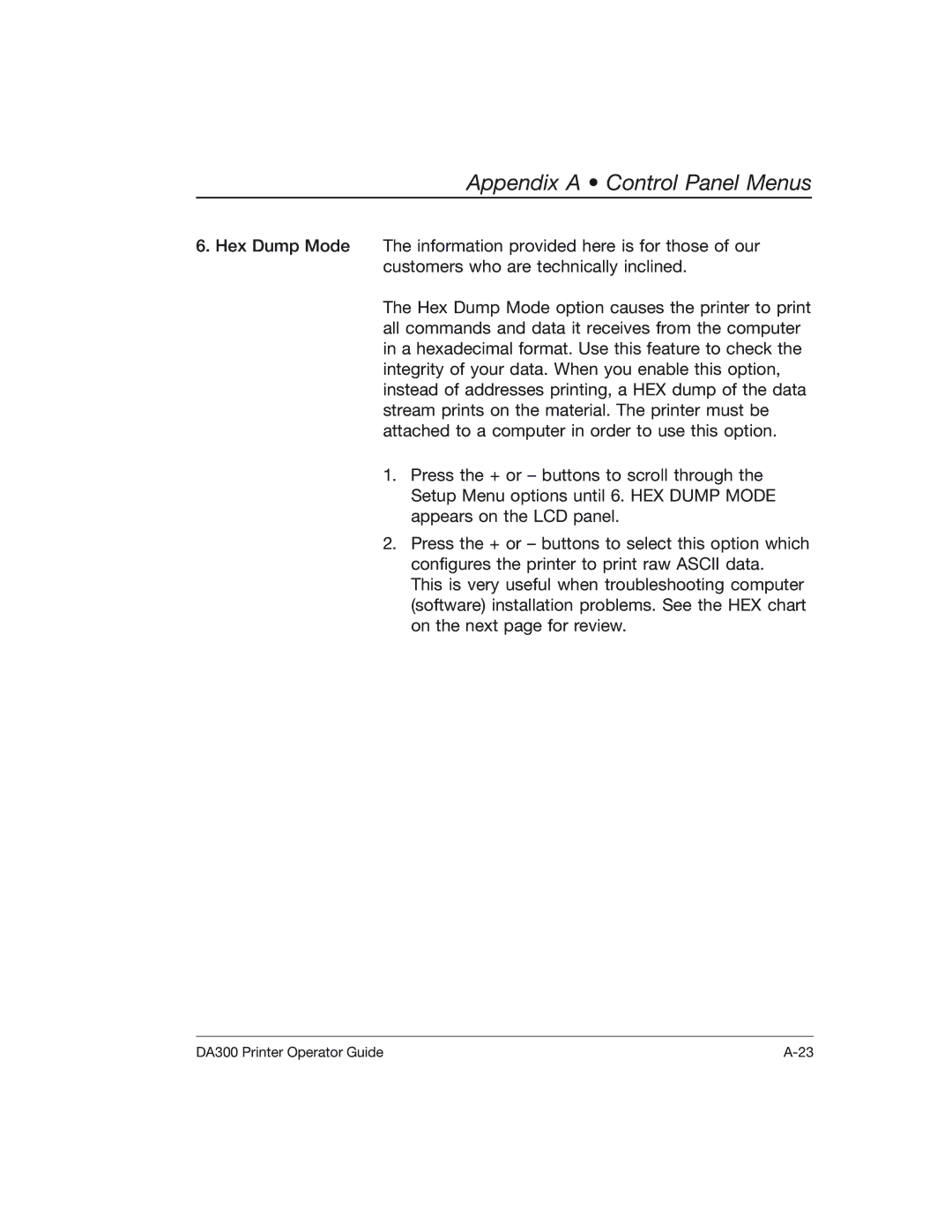 Pitney Bowes DA300 manual Appendix a Control Panel Menus 