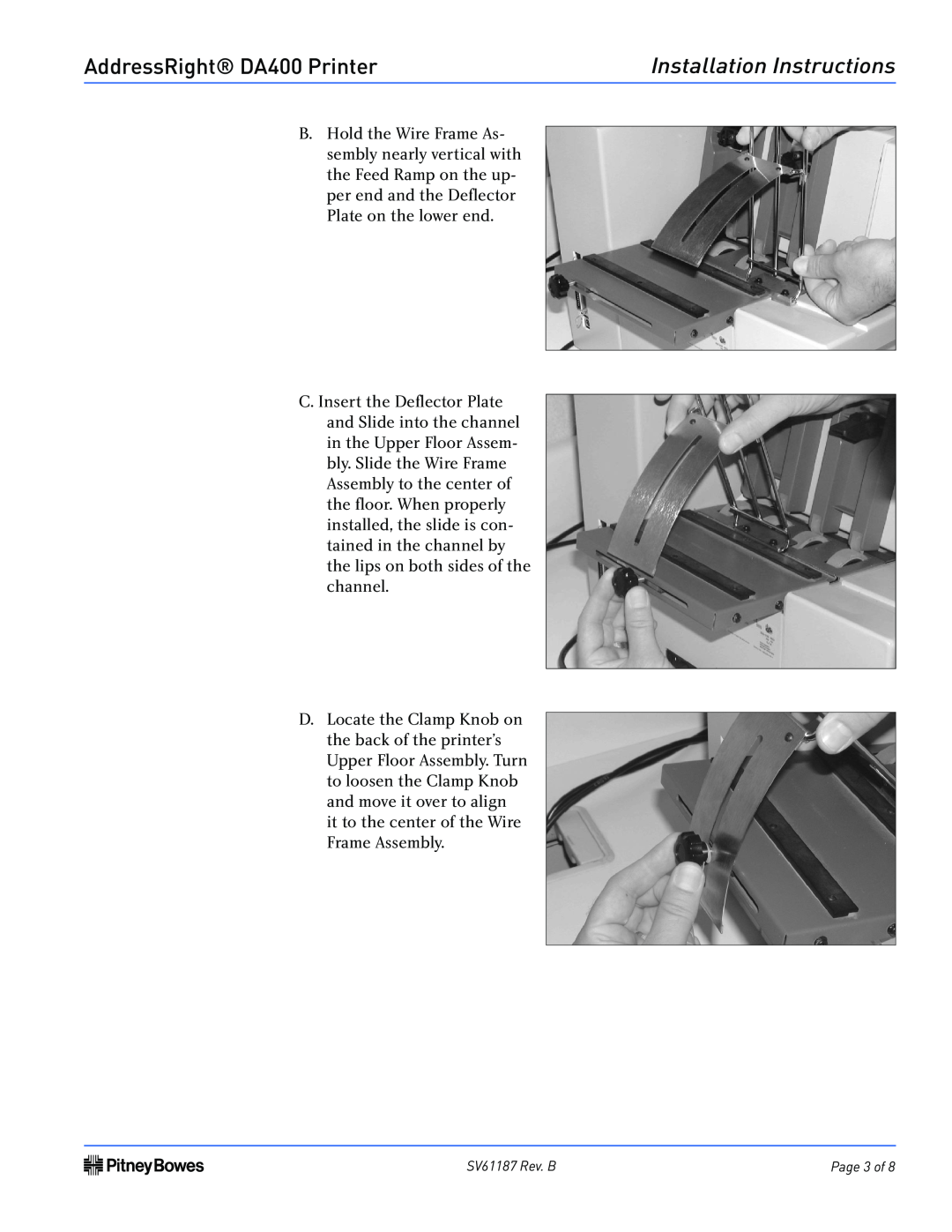 Pitney Bowes installation instructions AddressRight DA400 Printer, Installation Instructions, Page 3 of 