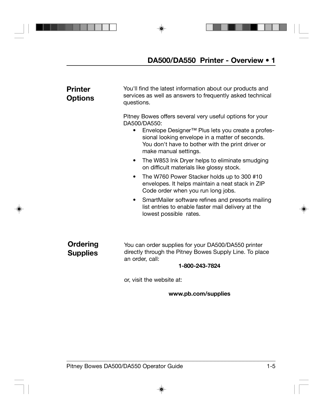 Pitney Bowes DA550, DA500 manual 