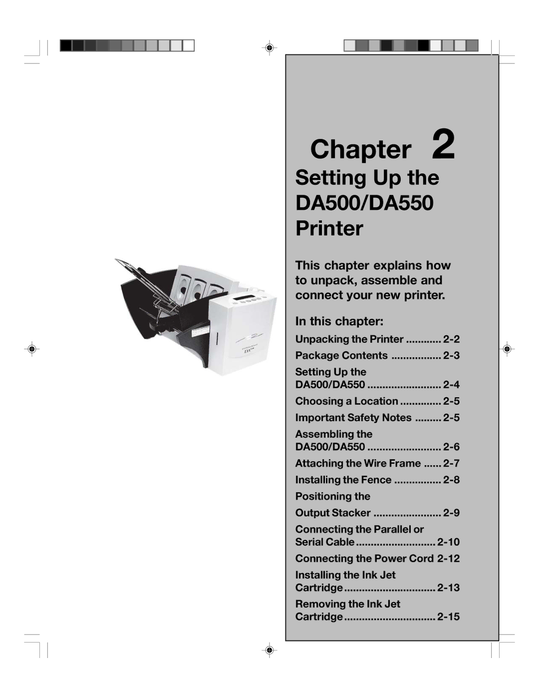 Pitney Bowes manual This chapter, Package Contents Setting Up DA500/DA550, Important Safety Notes Assembling DA500/DA550 