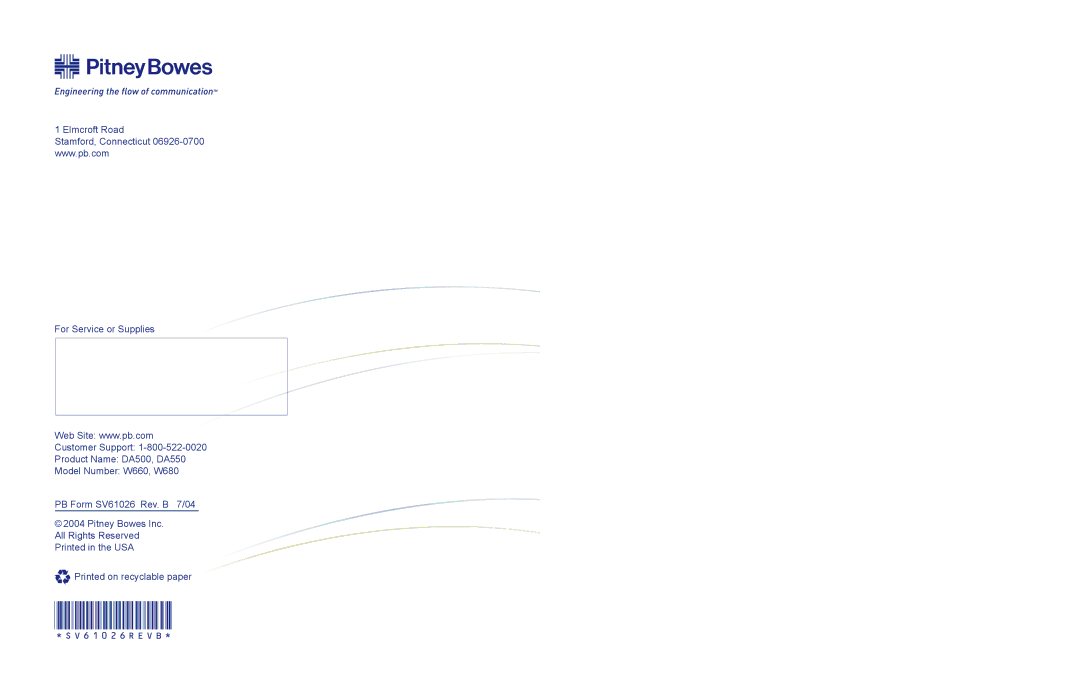 Pitney Bowes DA550, DA500 manual Sv61026Revb 