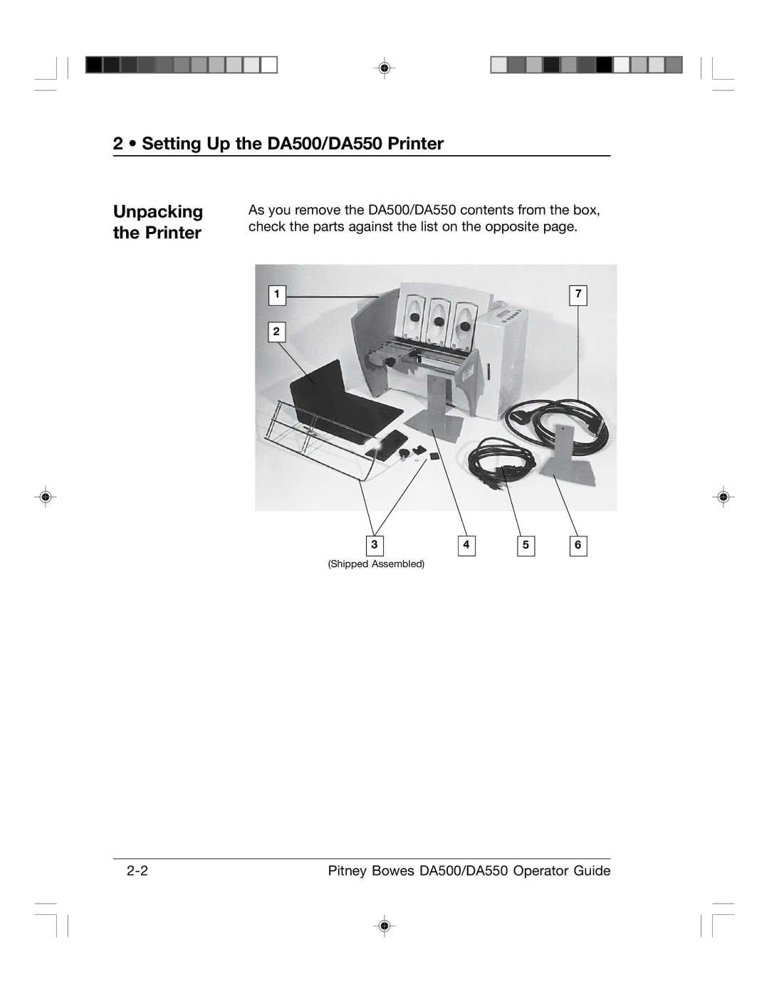 Pitney Bowes manual Setting Up the DA500/DA550 Printer Unpacking the Printer 