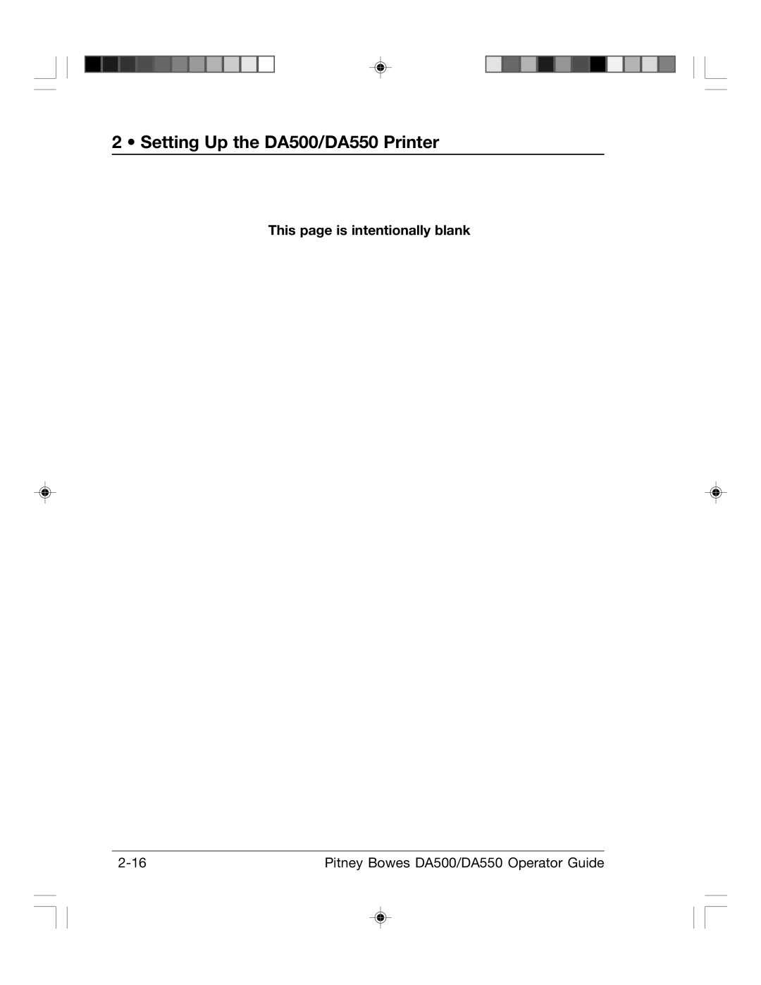 Pitney Bowes manual Setting Up the DA500/DA550 Printer, This page is intentionally blank 