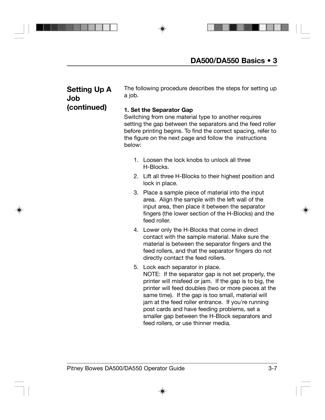 Pitney Bowes DA550, DA500 manual Set the Separator Gap 