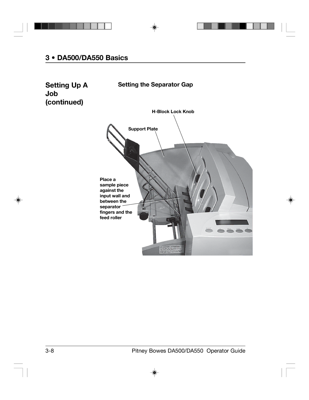 Pitney Bowes DA500, DA550 manual Setting the Separator Gap 