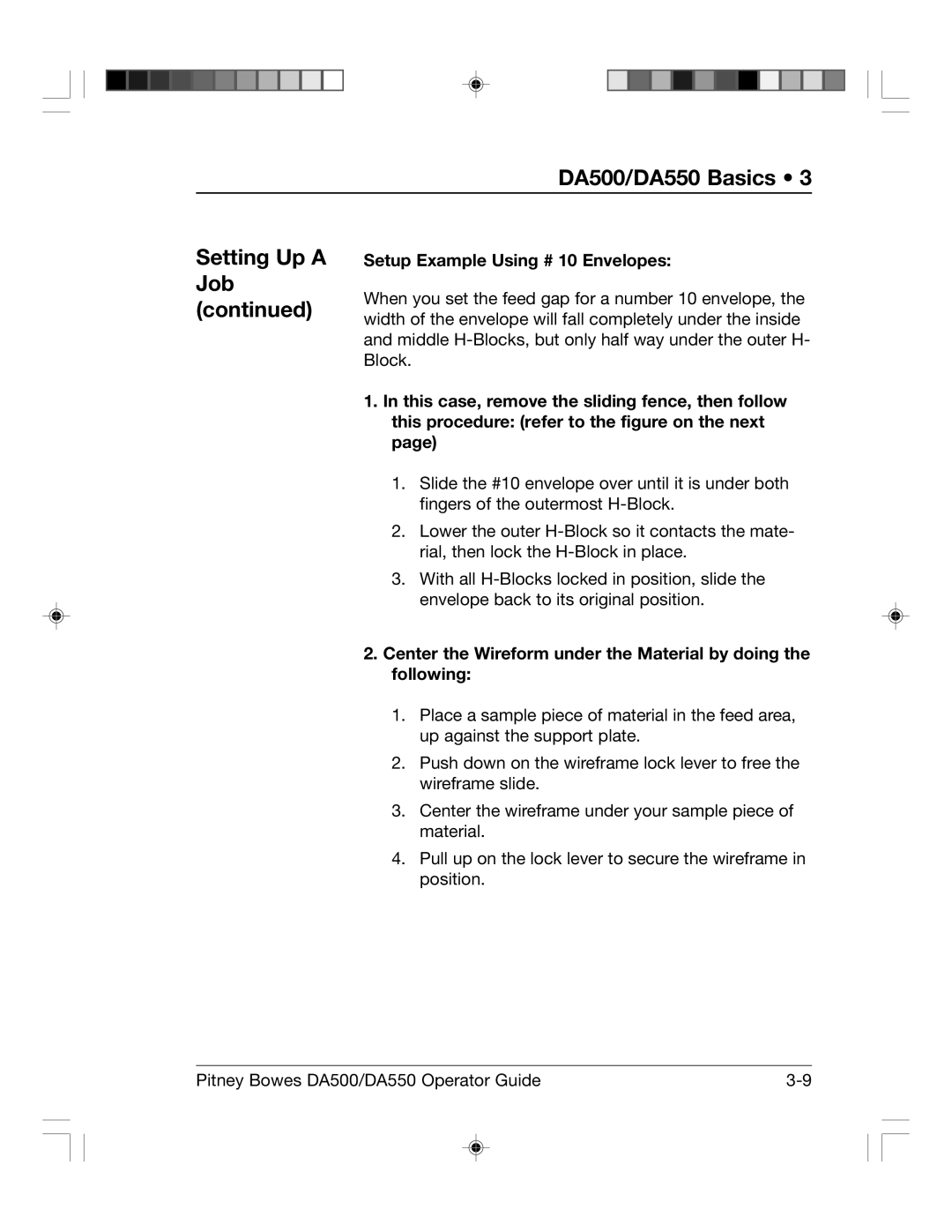 Pitney Bowes DA550, DA500 manual Setup Example Using # 10 Envelopes 