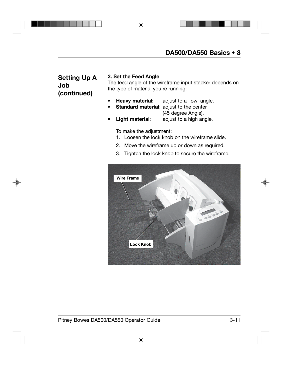 Pitney Bowes DA550, DA500 manual Set the Feed Angle, Heavy material 