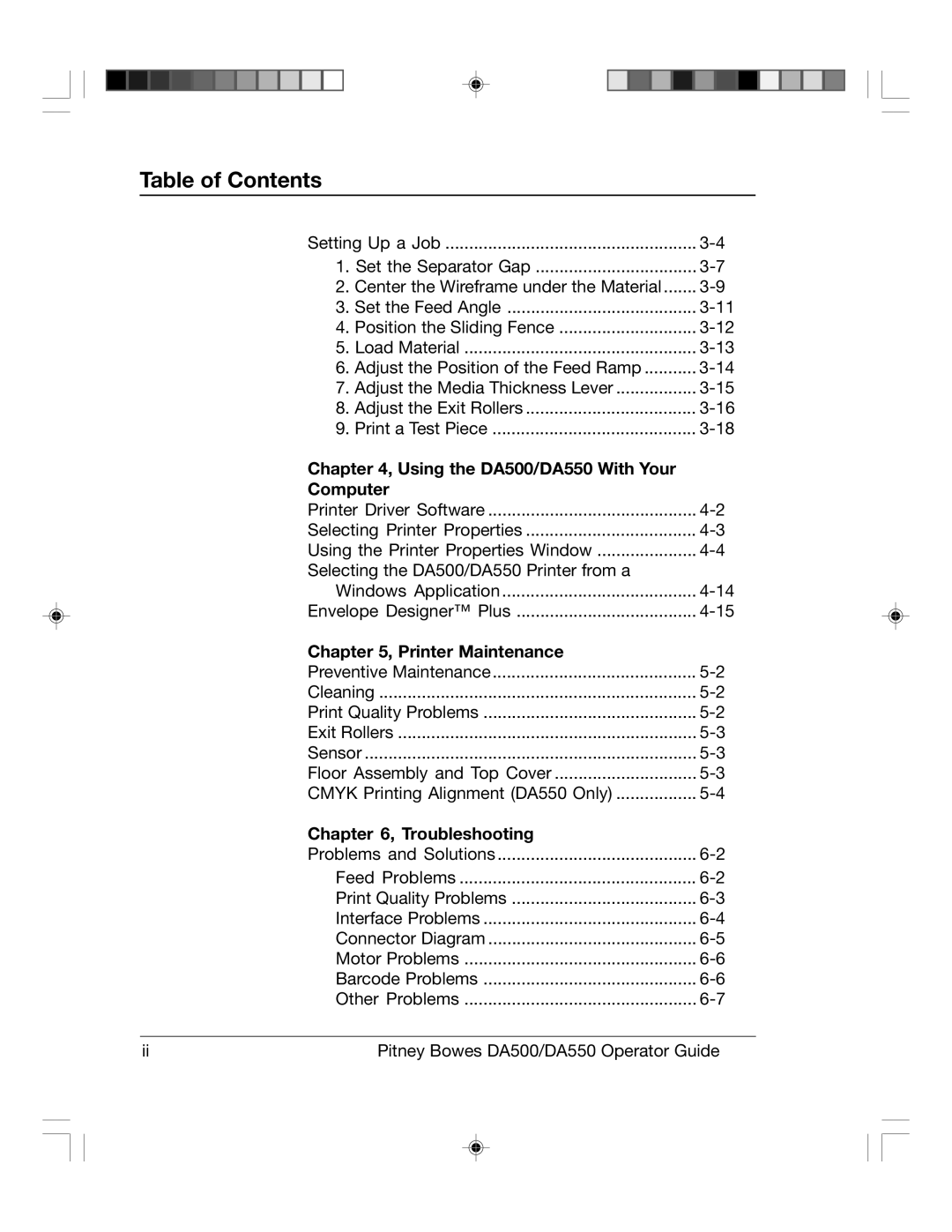 Pitney Bowes DA500, DA550 manual Table of Contents 