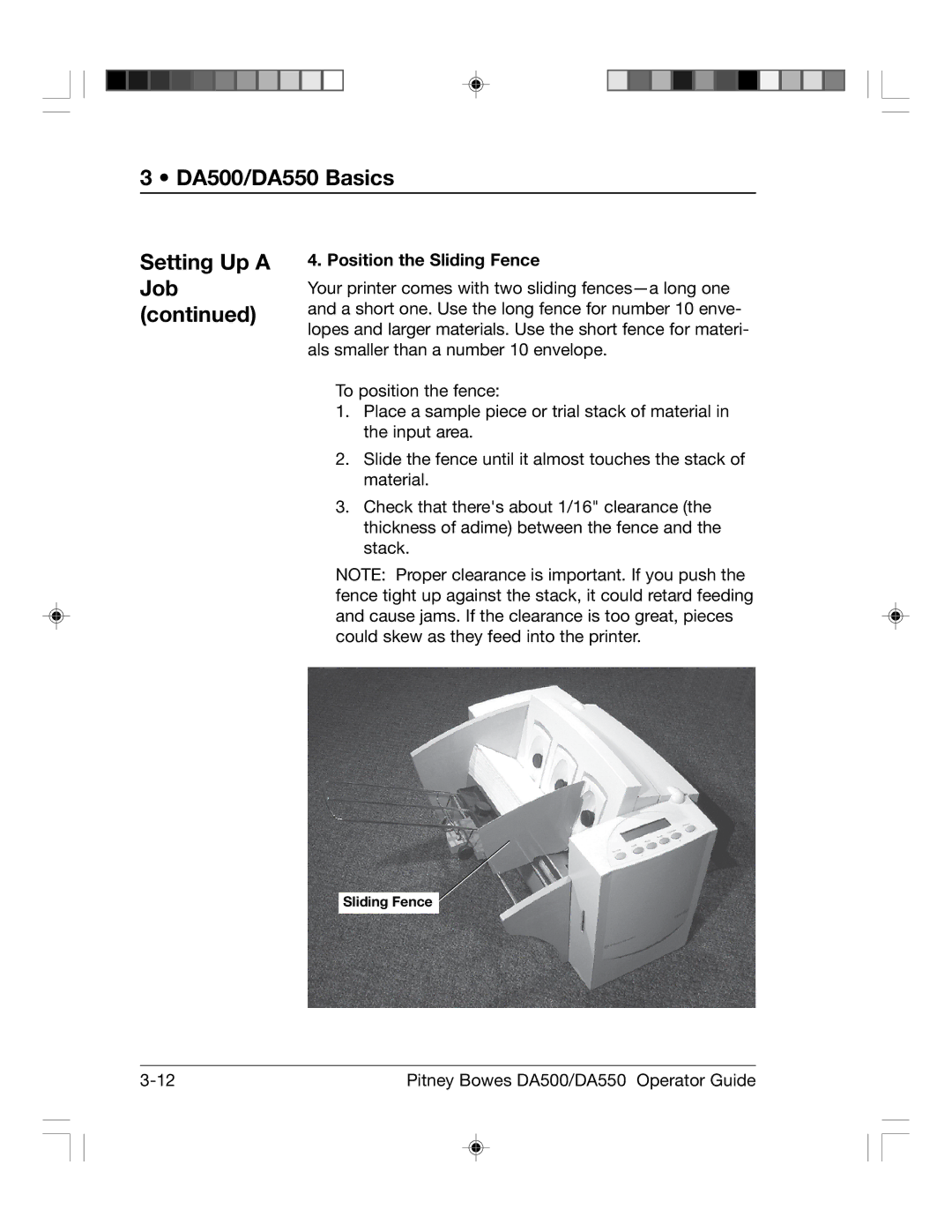 Pitney Bowes DA500, DA550 manual Position the Sliding Fence 