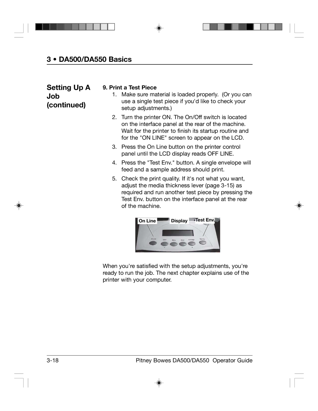 Pitney Bowes DA500, DA550 manual Print a Test Piece 