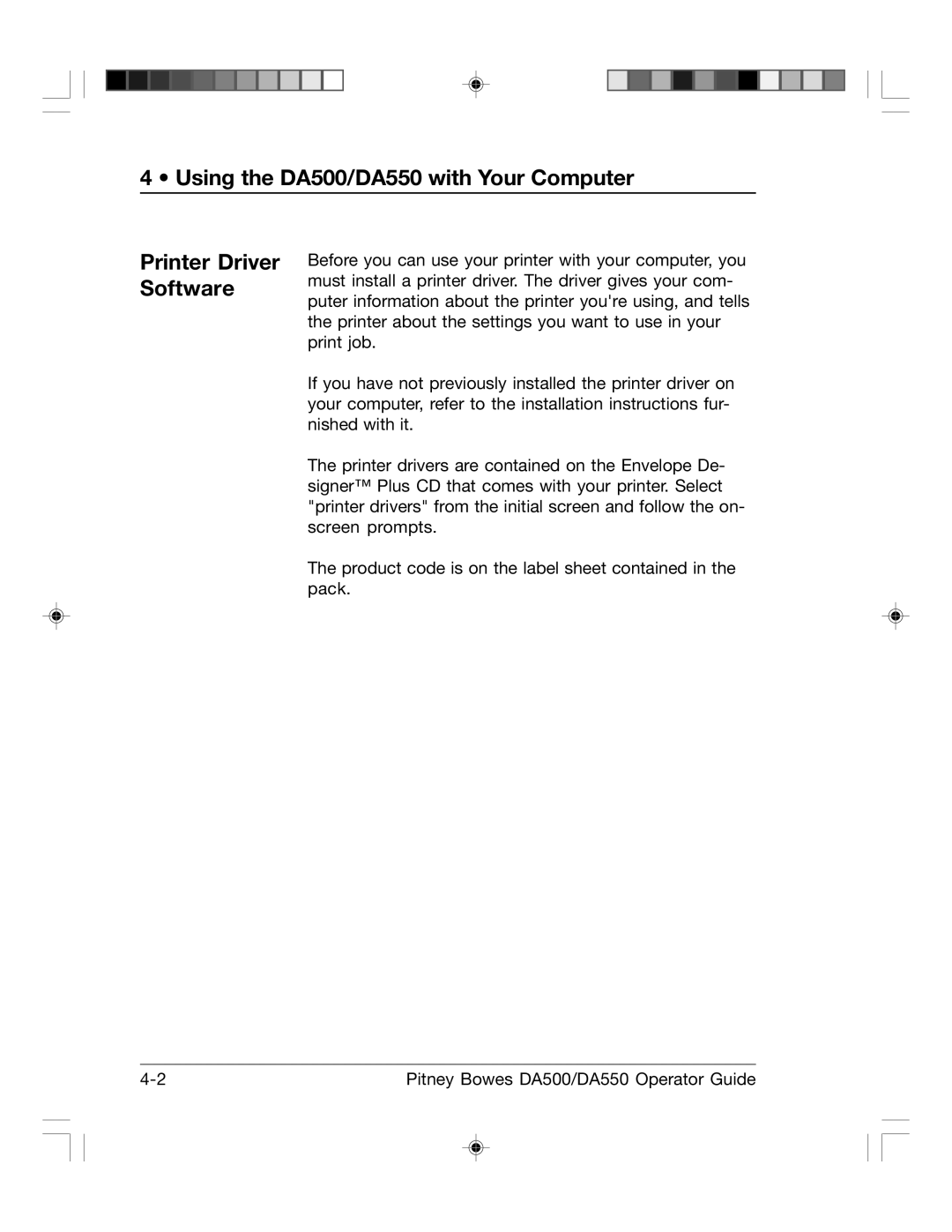 Pitney Bowes manual Using the DA500/DA550 with Your Computer, Printer Driver Software 