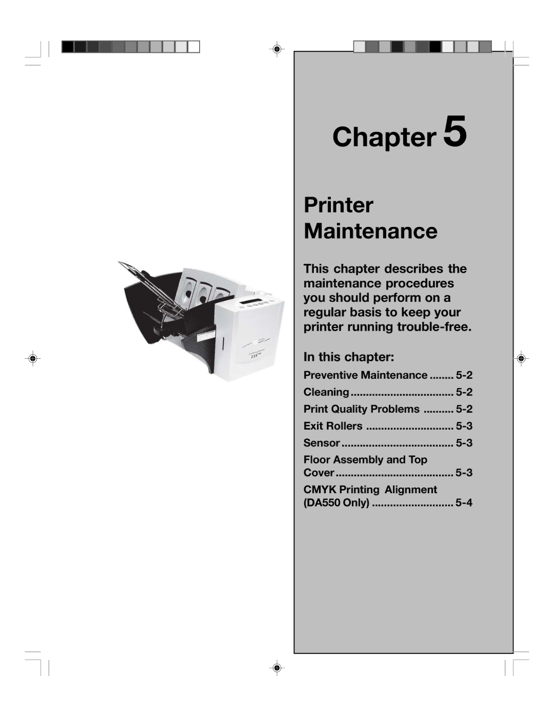 Pitney Bowes DA550, DA500 manual Printer Maintenance 