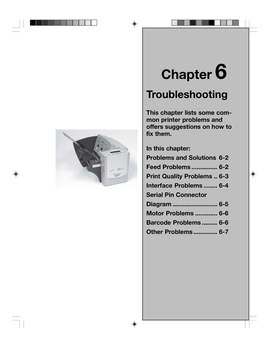 Pitney Bowes DA550, DA500 manual Serial Pin Connector Diagram, Feed Problems Print Quality Problems Interface Problems 